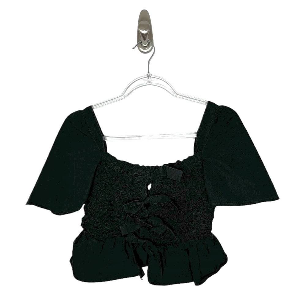 Anthropologie X Mare Mare | Smocked Tie Front Top in Black Small - Picture 4 of 10